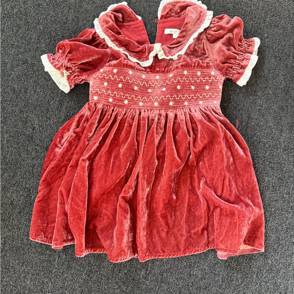 Velvet pink/ Red Dress with Lace Trim Noralee, worn once